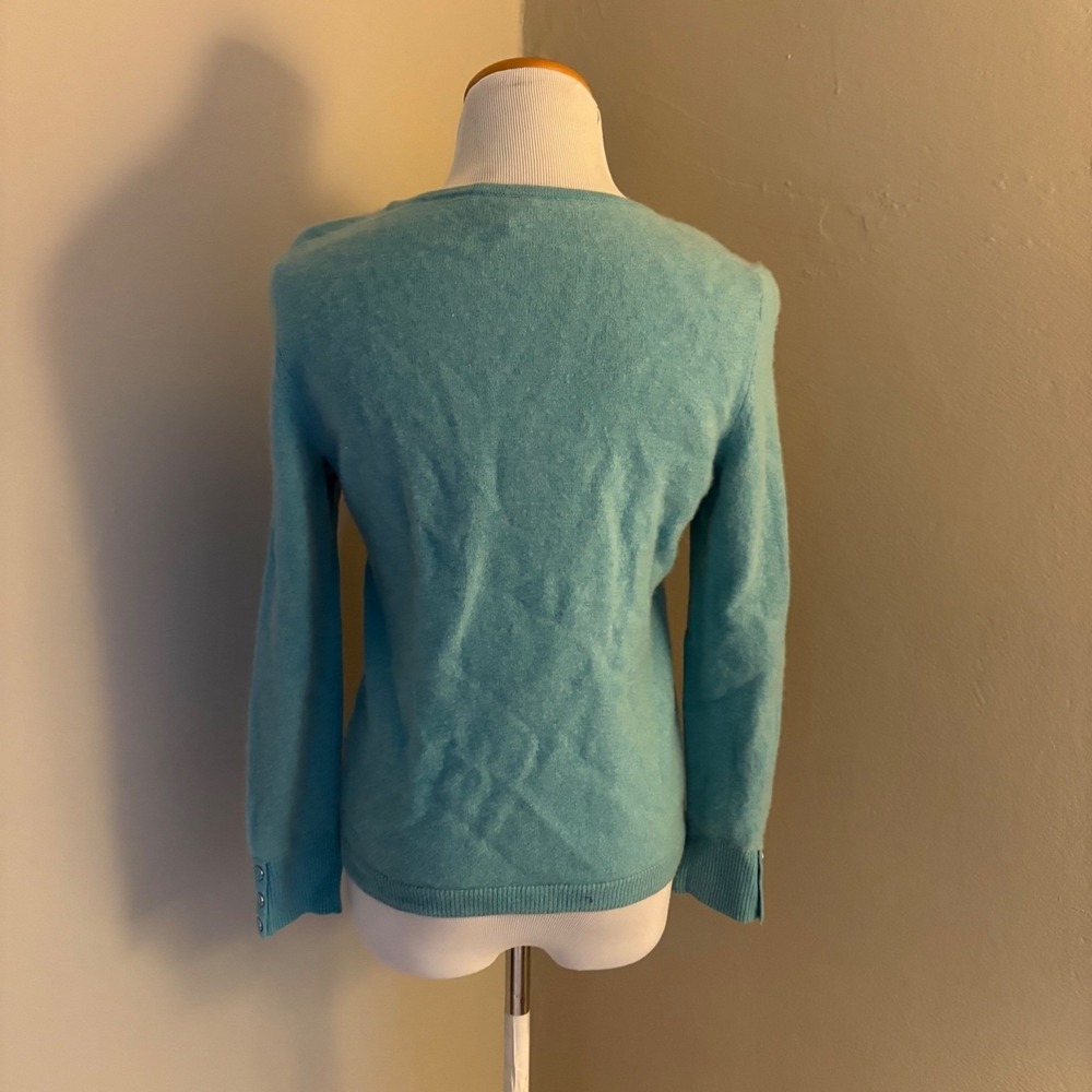 100% Cashmere Talbots Petites Pure Cashmere Crewneck Sweater Aqua Blue Size MP - Picture 3 of 7